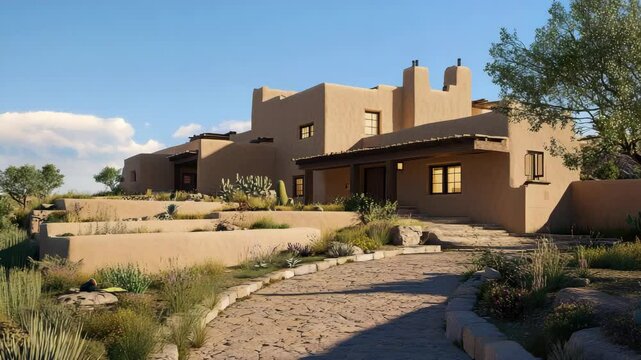An adobe style house in the desert