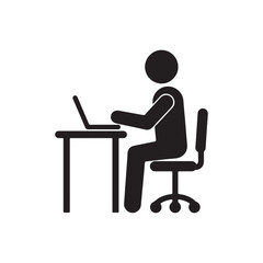Person Working on Laptop at Desk, Simple Icon