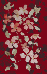 Seamless pattern created from watercolor flower painting with a red background	