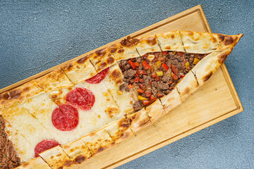Long Turkish Pide with Mixed Toppings