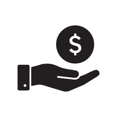 Hand Receiving a Dollar Coin: Icon for Financial Transactions, Donations, and Investments