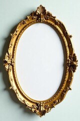 Ornate gold oval frame, blank white space within , golden border, certificate frame, decor