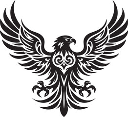 Tribal black vector eagle with outstretched wings.