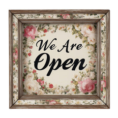 Wooden framed sign with We Are Open hand-painted isolated on transparent background (2)