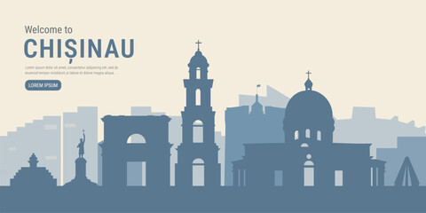 Chisinau  city skyline silhouette, the capital of Moldova template