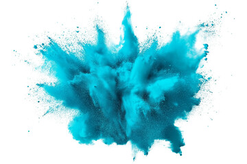 blue aquamarine turquoise color powder dust explosion PNG transparent background isolated graphic resource. Celebration, colorful festival, run or party element