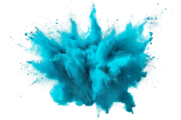 blue aquamarine turquoise color powder dust explosion PNG transparent background isolated graphic resource. Celebration, colorful festival, run or party element