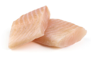 Fresh Tilapia Fish Fillet, Isolated White Background.