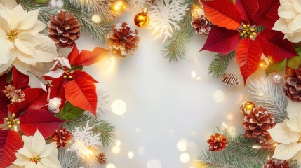 Festive floral arrangement with winter decorations for holiday celebrations