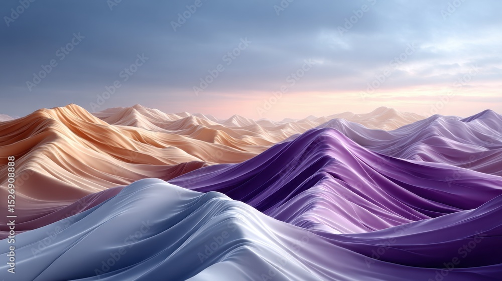 Poster a stunning landscape features waves of color ranging from soft pinks to rich purples. the rolling hi