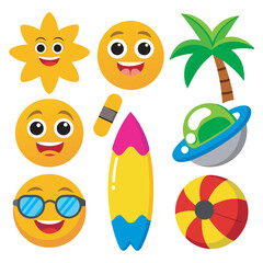 Cute Summer Emoji and Beach Icons
