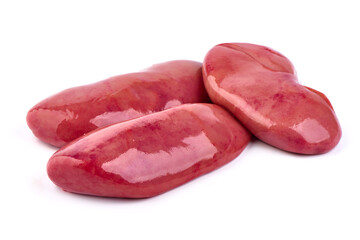 Raw pork kidneys, Isolated White Background.