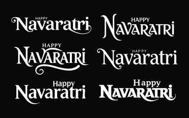 Happy Navaratri Typography Vector Bundle – Black Silhouette Festive Text Designs for Hindu Festival Decoration .

