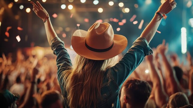 A country music festival in Texas, with a crowd waving - Powered by Adobe