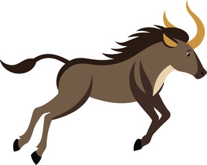 Fast Wildebeest Running In Wild.