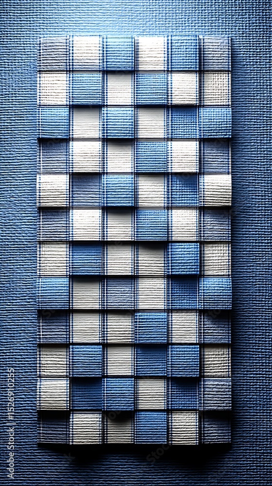 Poster blue and white textured pattern: abstract mosaic design with interlocking geometric shapes for backg