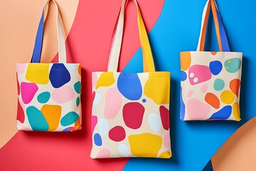 Colorful shopping bags on blue and yellow background. 3d illustration.
