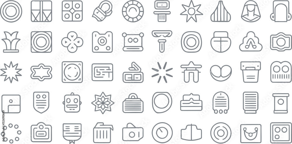 Poster collection of simple line art icons representing various design elements and concepts
