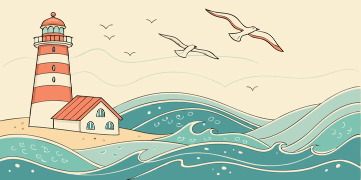 Textured illustrations and frames set for summer and the sea Decorations, ornaments, ribbons, summer vacation, watercolor style, waves