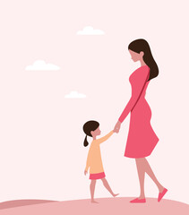 Minimal Flat Mother’s Day Vector Holding Hands Mother and Child