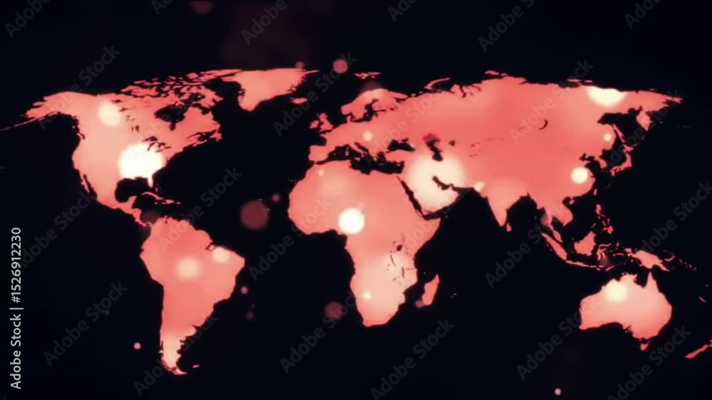 Poster global network connections red illuminated world map with glowing spots
