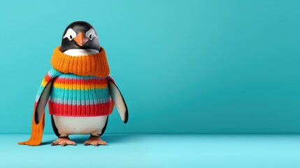 cute penguin in colorful striped sweater illustration