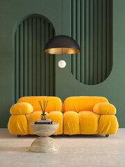 Memphis style conceptual interior room 3d illustration