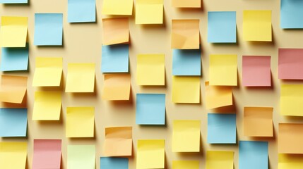 many colorful sticky notes in office