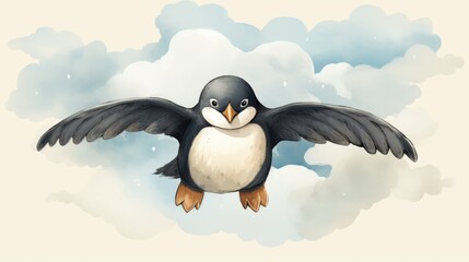 penguin with wings dream about flying metaphoric illustration