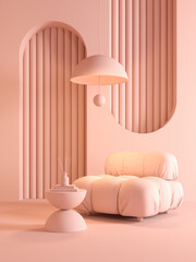 Memphis style conceptual interior room 3d illustration