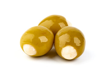 Green olives, isolated on white background