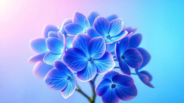 Bright blue hydrangeas on a soft gradient background