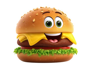 Fun and Cheerful Cartoon Hamburger with Cheese and Happy Face