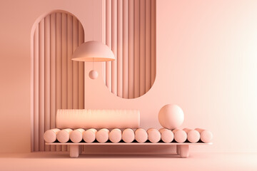 Memphis style conceptual interior room 3d illustration
