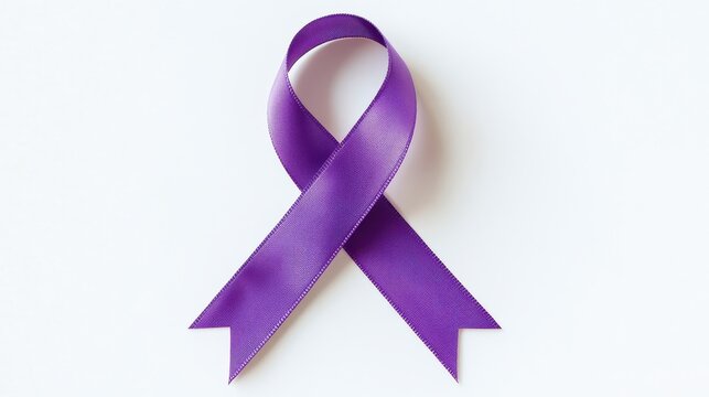 Purple ribbon isolated on white, symbolizing for Domestic violence, Pancreatic cancer, Alzheimer's disease, Epilepsy, Animal abuse, Overdose awareness.