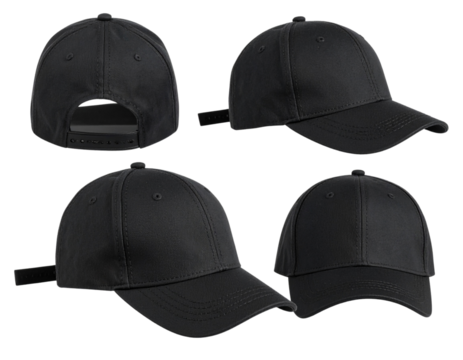3 View Black Hat Template Set, Isolated on Transparent PNG