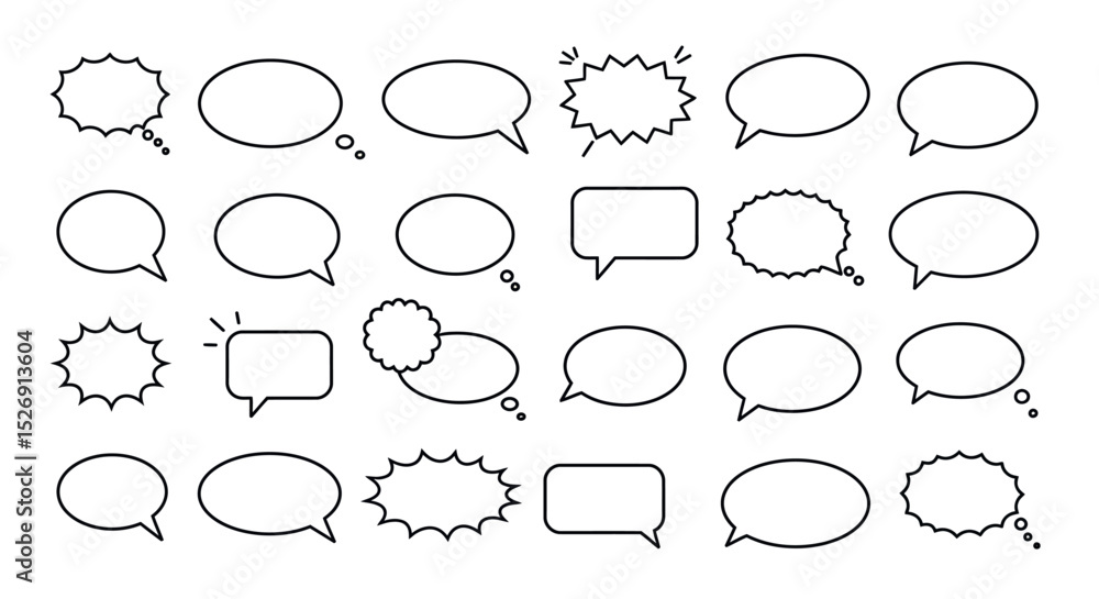 Poster diverse outline speech bubbles in various shapes and styles for communication design vector illustra