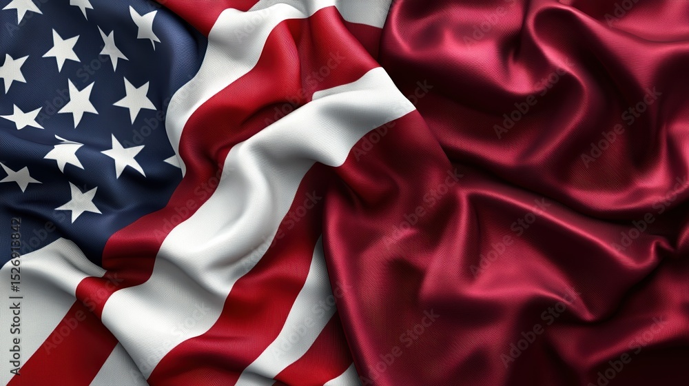 Poster usa and qatar flags intertwined representing diplomatic relations and unity