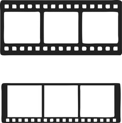 Fototapeta premium Stylized Film Strip Graphic with Three Variations – Blank Frames, Solid Reel, and Classic Perforated Edges on Plain Background, film strip background