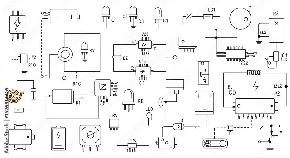 Poster electronic circuit schematic with symbols and components vector illustration