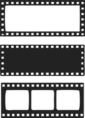 Obraz premium Stylized Film Strip Graphic – Three Variations of Classic Movie Reels with Perforated Edges and Rectangular Frames on Plain Background, film strip background
