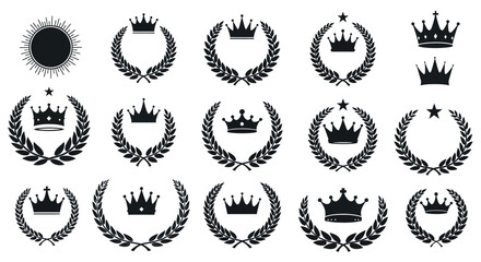 Collection of laurel wreath and crown icons vector illustration