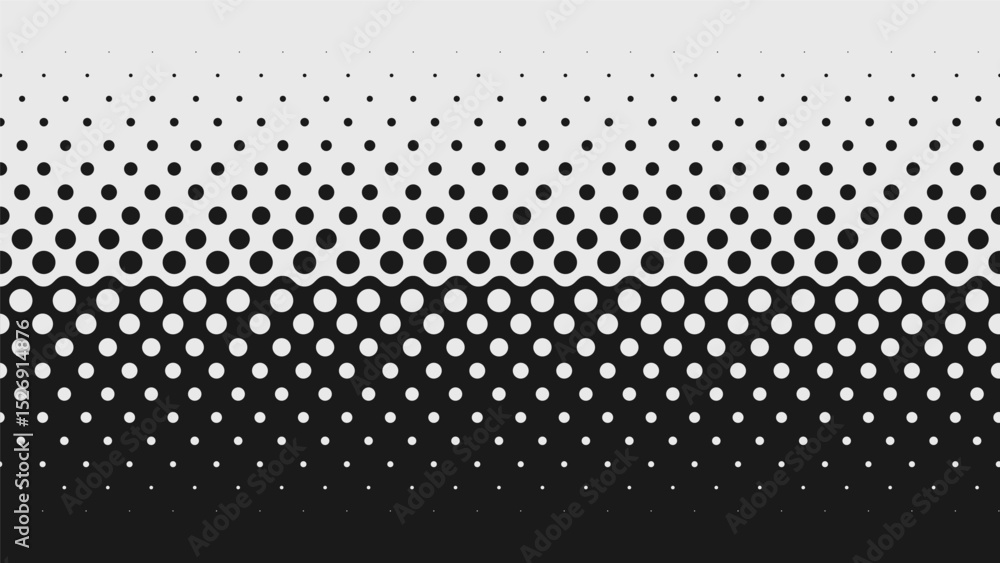 Poster Abstract modern composition in brutalism style, Postmodern geometric ornament with simple shapes in black and white colors, bold aesthetic, Repeating vector dotted halftone gradient texture