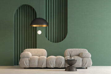 Memphis style conceptual interior room 3d illustration