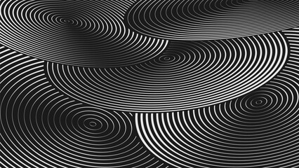 Fototapeta premium Abstract modern composition in brutalism style, Postmodern geometric ornament with simple shapes in black and white colors, bold aesthetic, Artwork circular spiral wave rhythm disks