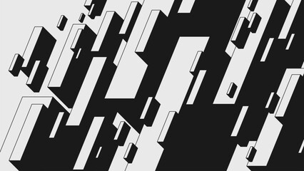 Abstract modern composition in brutalism style, Postmodern geometric ornament with simple shapes in black and white colors, bold aesthetic, monolithic volumetric rectangles levitate in space