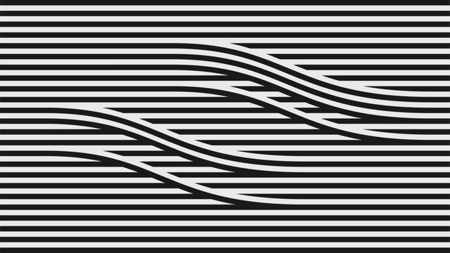 Abstract modern composition in brutalism style, Postmodern geometric ornament with simple shapes in black and white colors, bold aesthetic, linear minimalist wave pattern