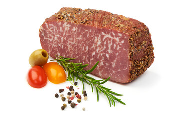 Cured meat, isolated on white background.