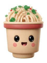Cute and Whimsical Cartoon Noodle Cup with Happy Face and Toppings