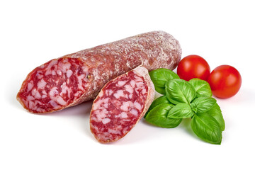 Italian Smoked sausage, isolated on white background.